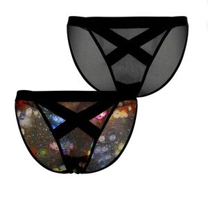 Black Sheer Mesh Panties with Criss-Cross Design